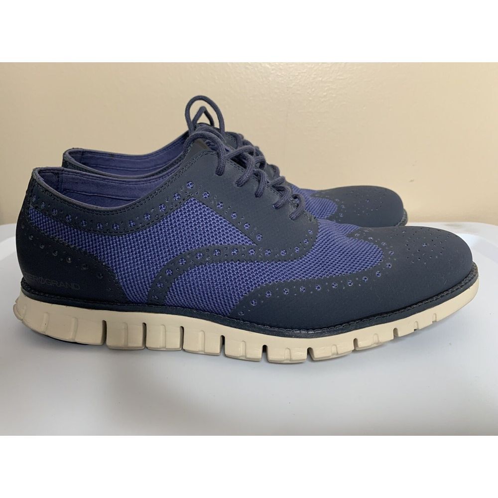 Cole Haan Men's Size 12‎ ZEROGRAND Wingtip Oxford Shoes Navy Blue Reg NICE